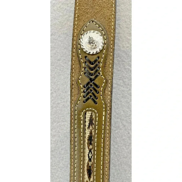 Nocona Belt Men 32 Brown Black LEATHER Concho String Lace Arrow Western - Picture 7 of 15